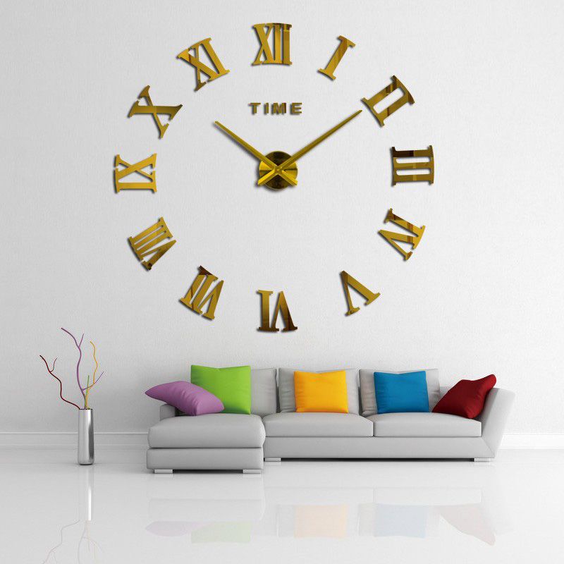 DIY 3D Wall Clock Roman Numerals Large Mirrors Surface Luxury Big Art Clock High Quality(null)