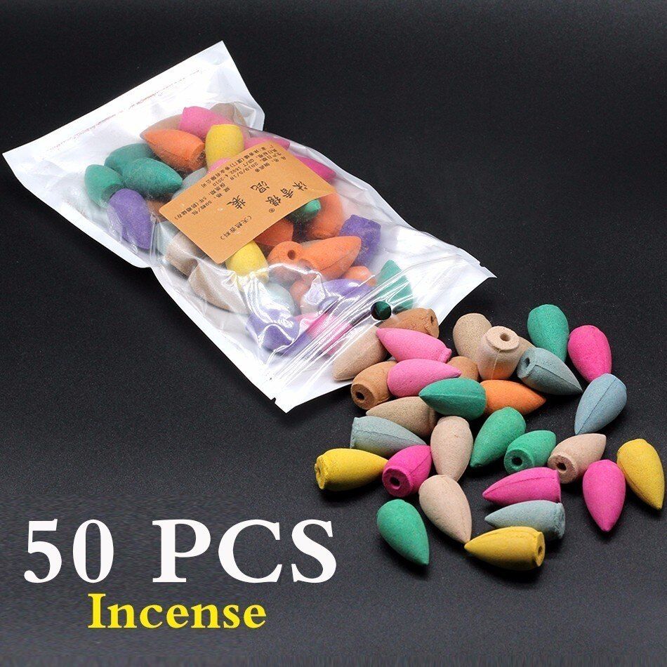 100 Pcs Backflow Incense Burner With Tray Colorful Fragrance Scent Tower Incense Mixed Scent Aromatherapy Fresh Air Aroma Spice