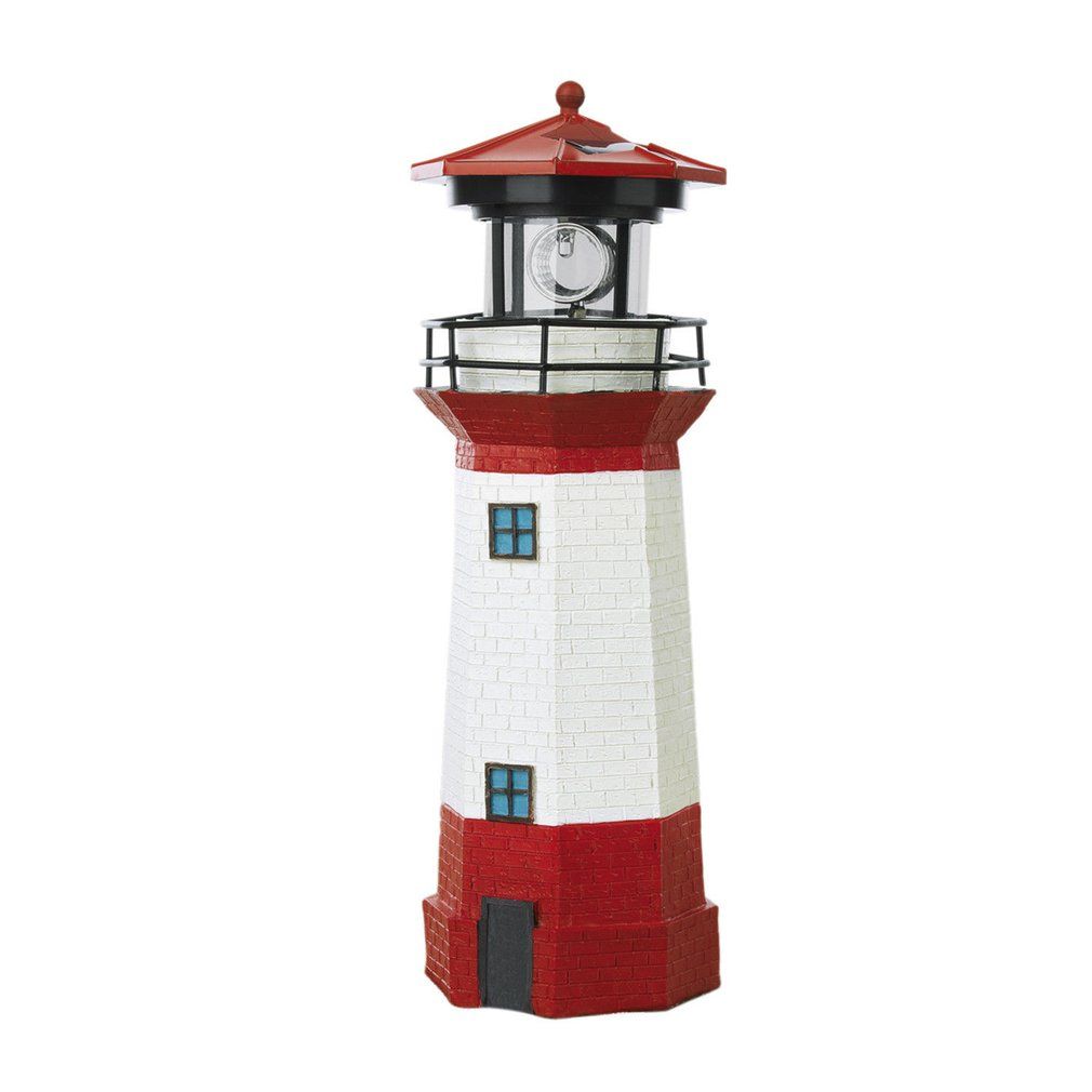 Solar LED Lighthouse Light with Rotating Light Beam 29CM Decoration Lamp - red & white & black