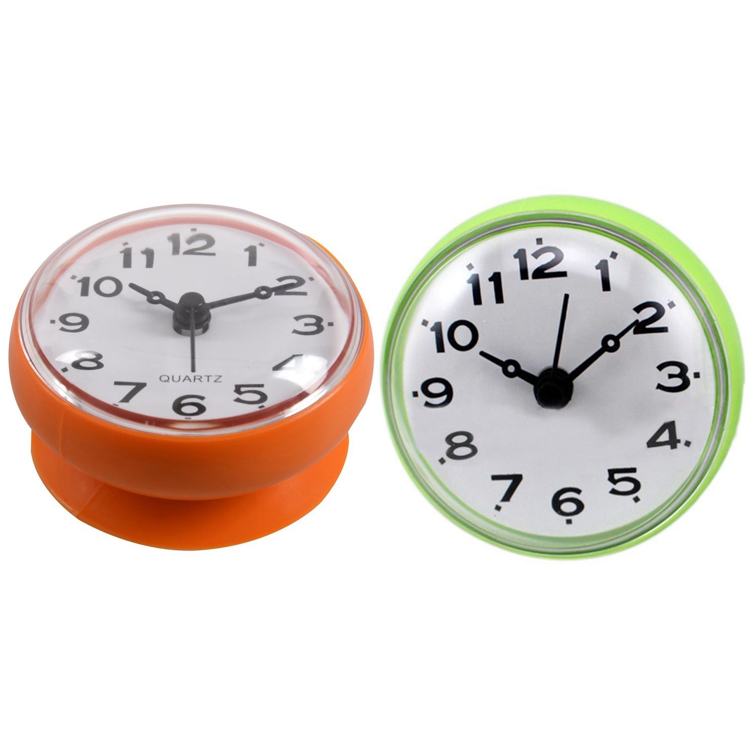 2x 7cm Waterproof Kitchen Bathroom Shower Clock Suction Cup Sucker Wall Orange & Green