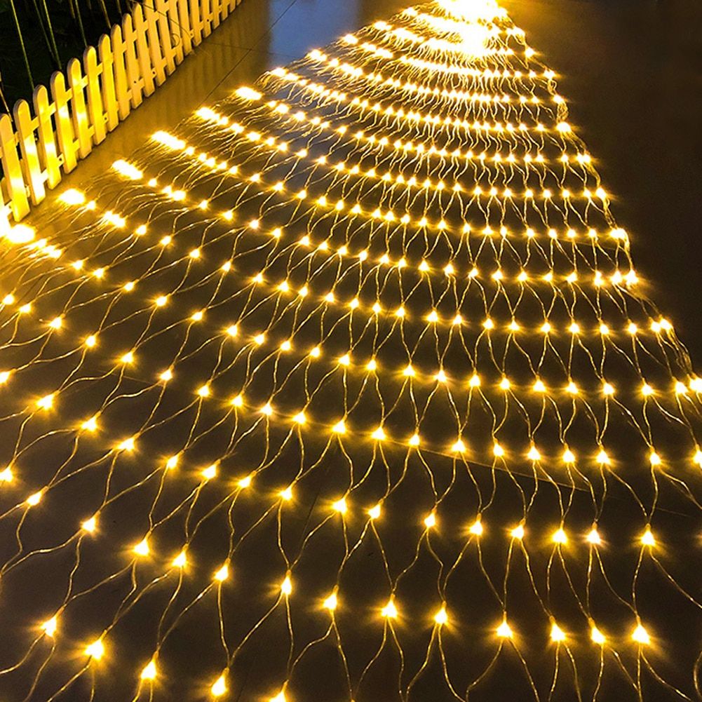 LED Net Mesh Lights, Waterproof String Lights Outdoor Hanging Fariy String with Plug for Party, Garden Decor Lights--Warm White--1.5x1.5 M 96 LEDs