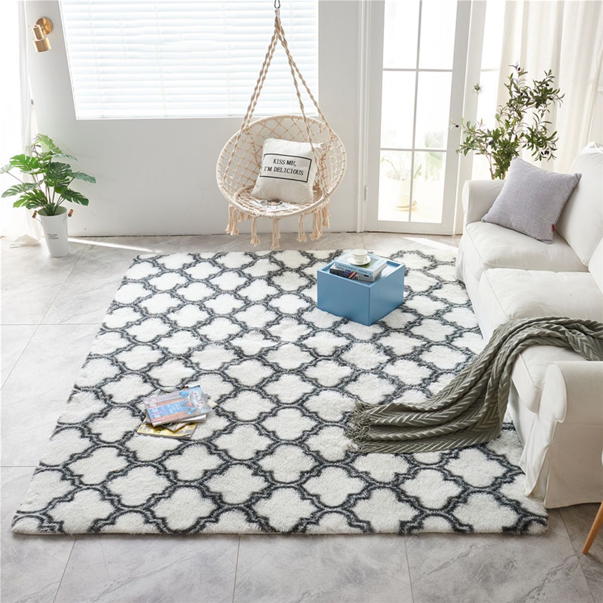 Durable  Modern Geometric Shaggy Area Rug Fluffy Home Living Room Bedroom Carpet Mat