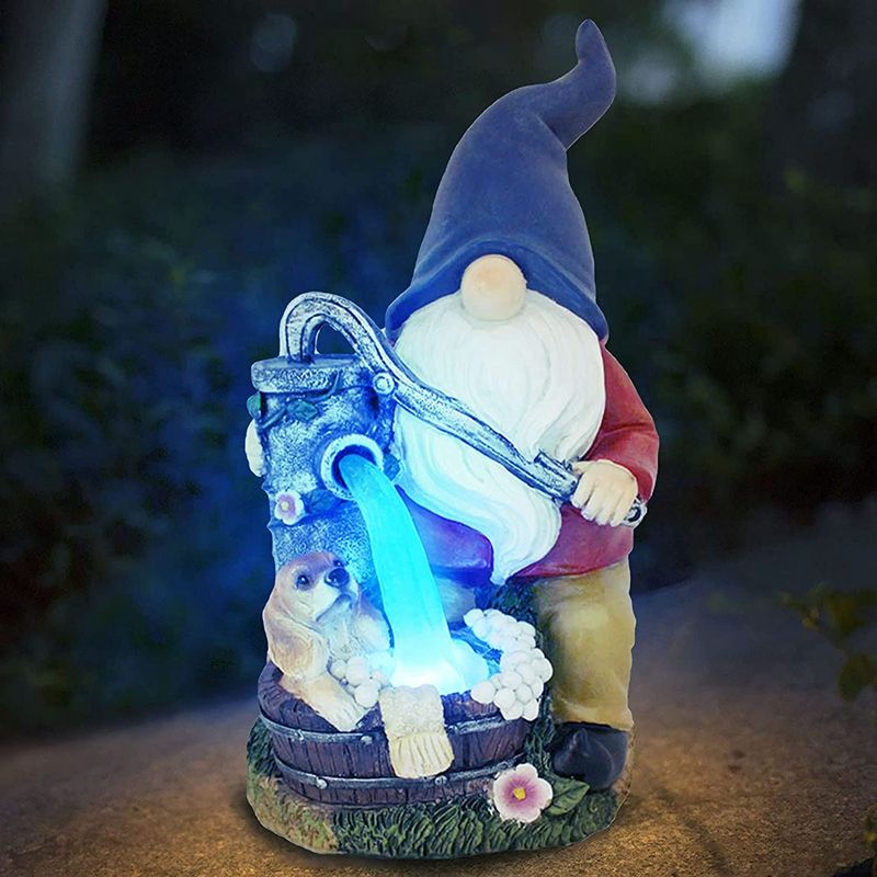 Garden Gnome Statue,Solar Powered Outdoor Decoration with Blue Light Resin Sculpture for Patio Lawn Yard Art Ornament