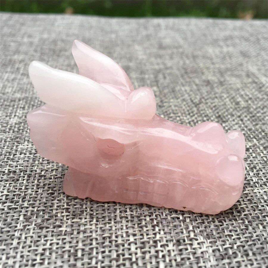 Natural rose quartz hand carved dragon skull crystal reiki healing