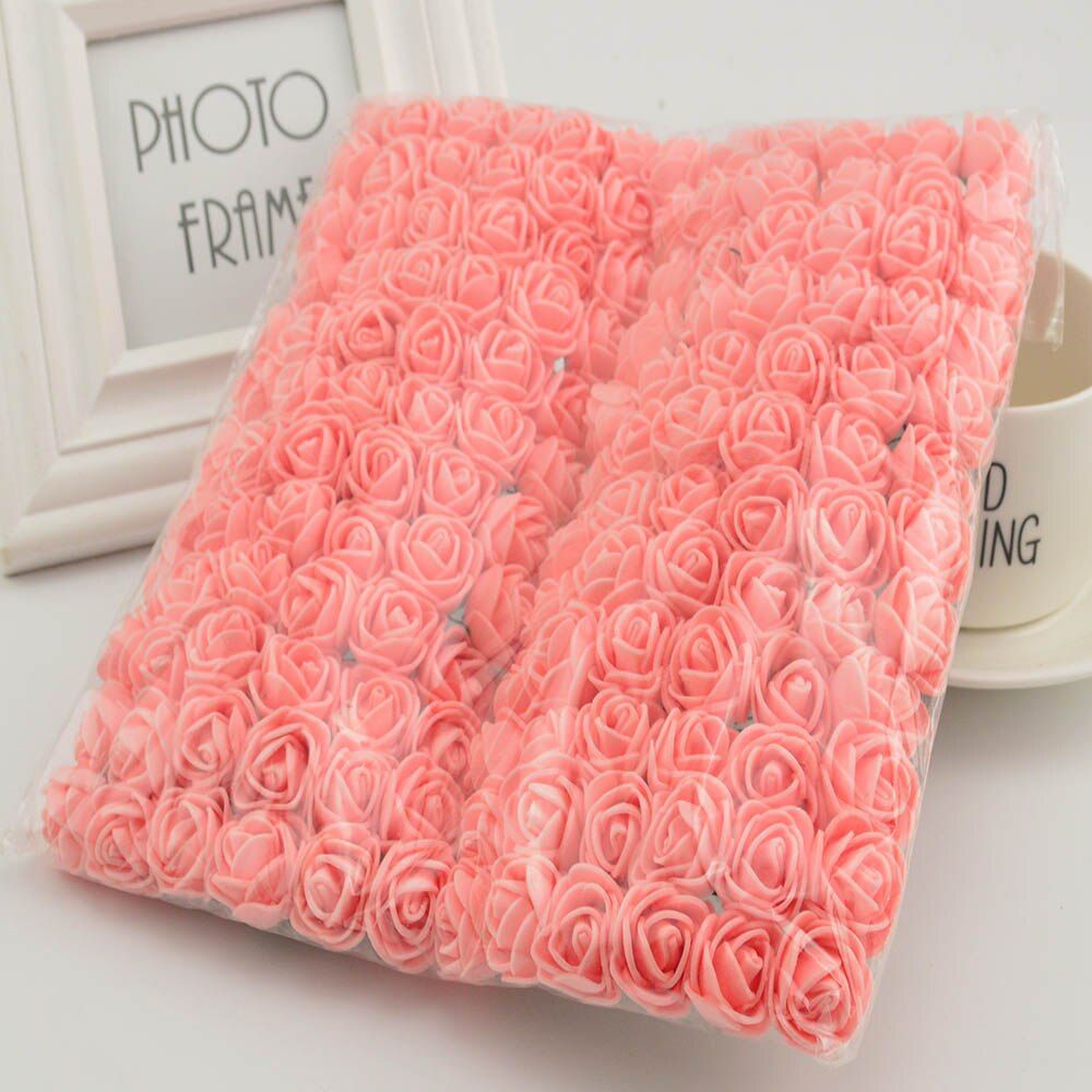 144pcs 2cm MINI Foam Teddy Bear Roses for Home Wedding Fake Decor Scrapbook Diy Wreath Gift Box Cheap Artificial Flower Bouquet