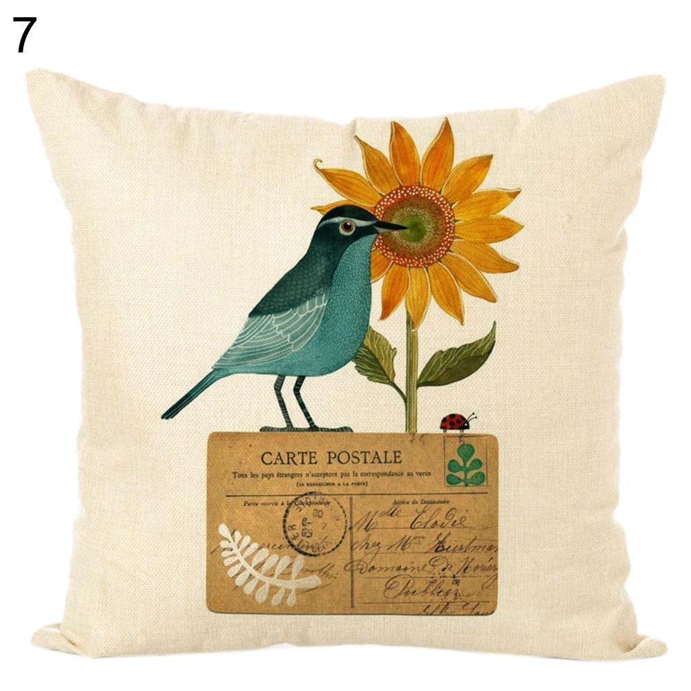 Bird Branch Linen Throw Pillow Case Cushion Cover Sofa Bed Car Home Decor