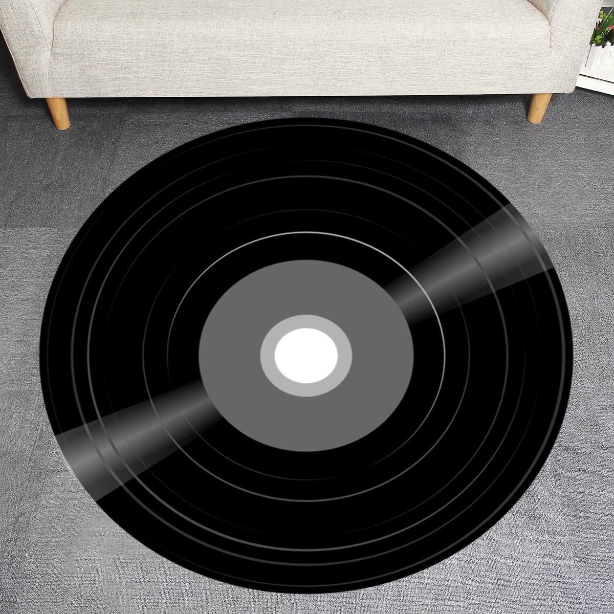 80cm 3D Vinyl Record Printed Soft Round Floor Mat Carpet Living Room Area Bedroom Rug