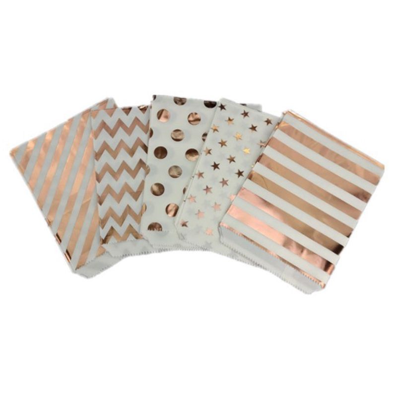 125Pcs Wave Dot Kraft Paper Candy Biscuit Bags Packing Pouch Popcorn Bag Birthday Wrapping Supplies Pastry Tool