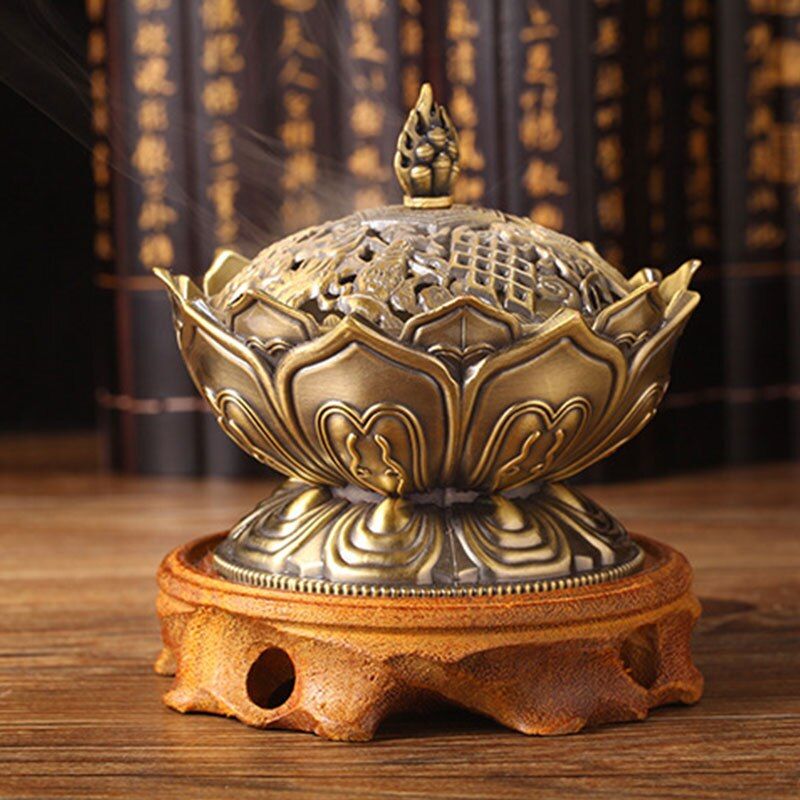 Home Decor Incense Burner Lotus Designed Bronze Craft Buddhi Tibetan Alloy Tools Religion & Spirituality Tool Collectibles