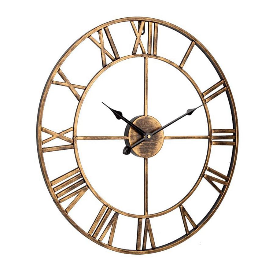 OIMG Wall Clockretro Analog Golden Metal Clock Ancient Roman Numeral Style Silent Quartz Movement Wall Clock For Home Decor