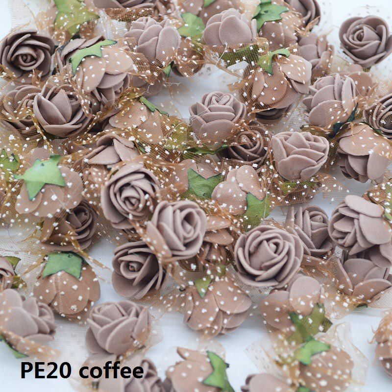 50pcs/lot Mini Cute Artificial Rose Flowers Head Handmade DIY Wedding Home Decoration Multi-use Lace PE Foam Rose Party Supplies
