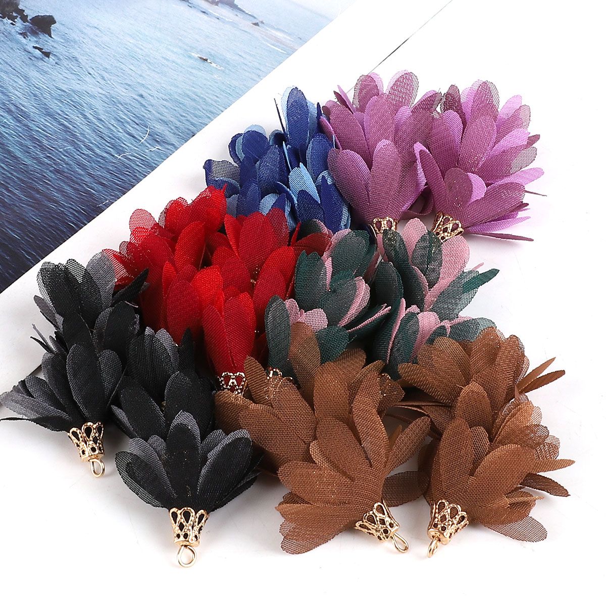 2 pcs/bag Fabric Three Layer Tassel Alloy Ring Classic Creative 5.5x3cm Chinese Style Tassel Hanging Ear Exquisite