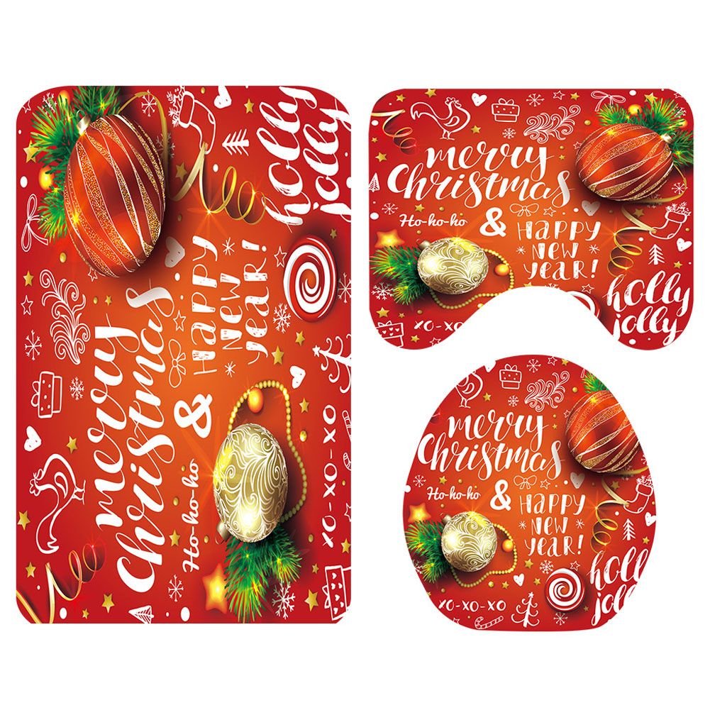 Yfashion Christmas Series Printing oilet Cover Mat Non Slip Rug Bathroom Shower Curtain Kit ype:Shower curtain