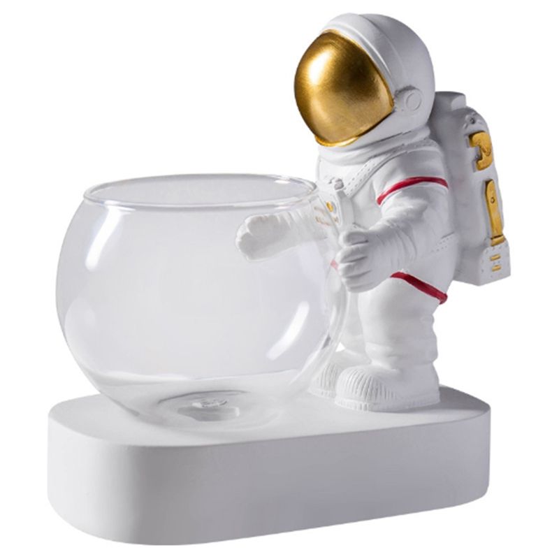 Glass Vase Resin Astronaut Diver Ornaments Creative Desktop Flower Vases Wedding Dried Flower Decor Warm Light Pot