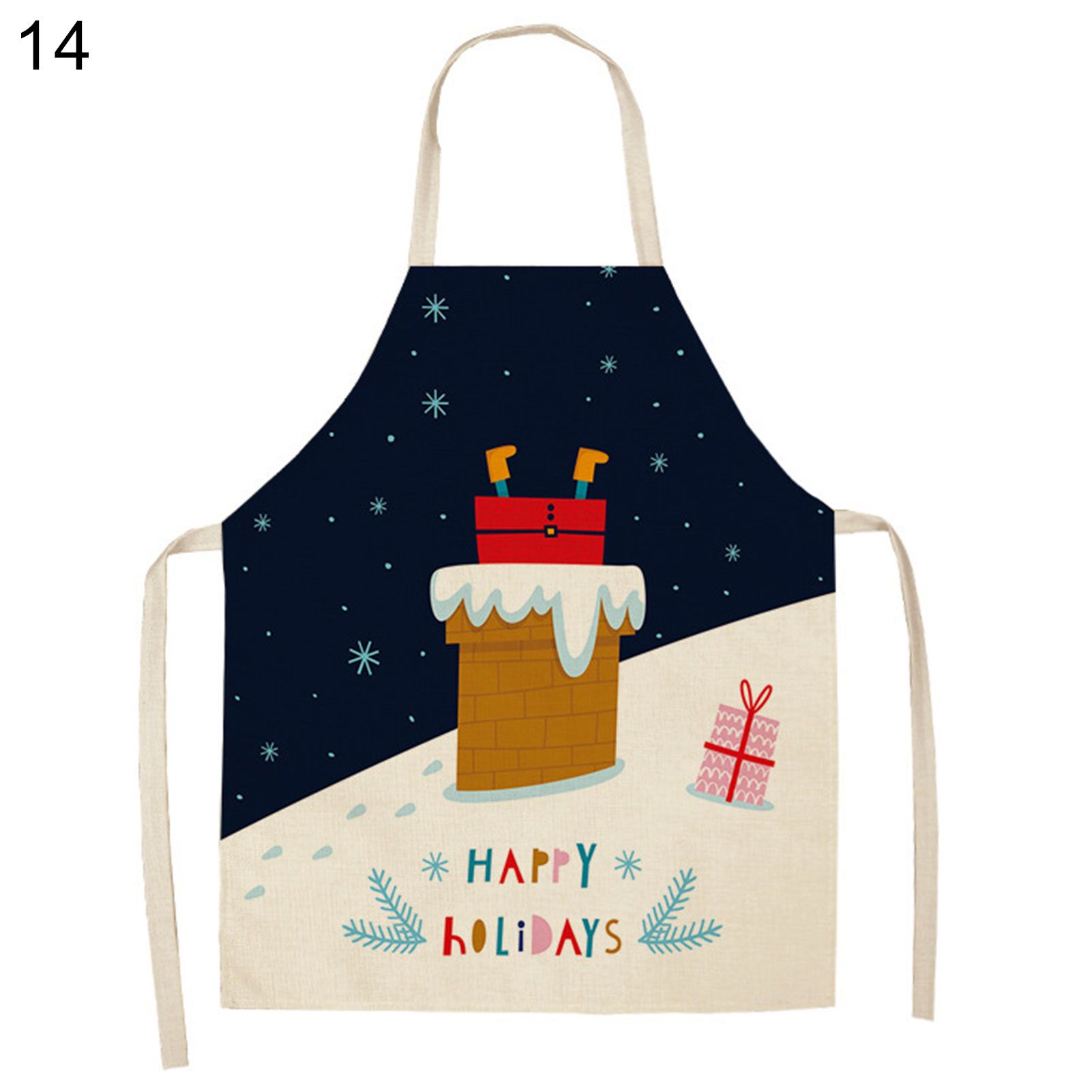 Linen Christmas Design Santa Claus Home Kitchen Cooking Baking Party Prop Apron