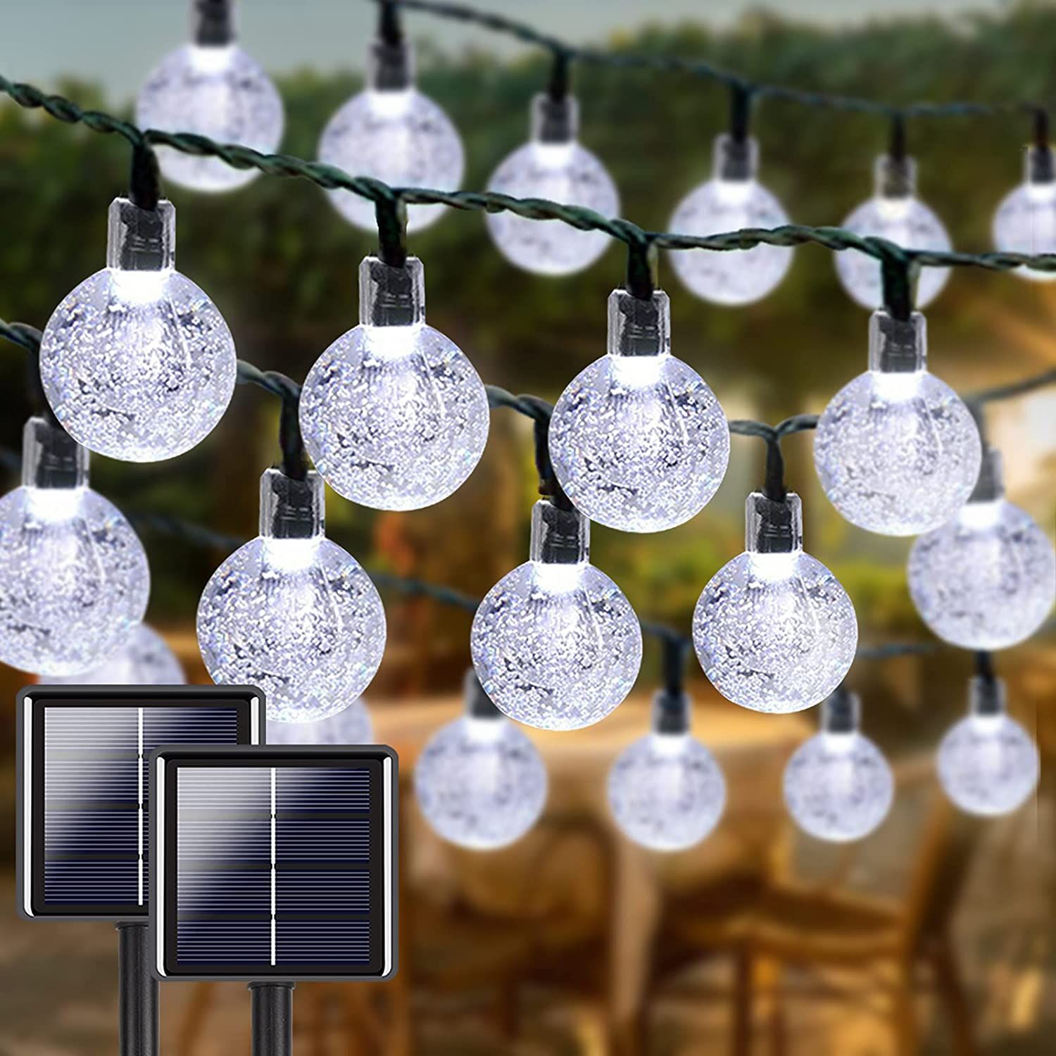 Solar String Lights,Outdoor Multicolor Crystal Globe Bulbs Waterproof Fairy Lights with 8 Lighting Modes,Decoration for Yard--RGB--5m 20LEDS