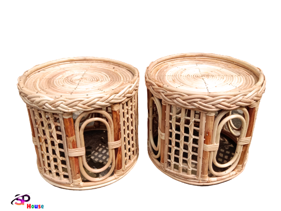Cane Medium Ladies Design Mora 2× Pcs - Rattan Handicrafted Mura / Jali Tool, stool ( Cane And Craft )