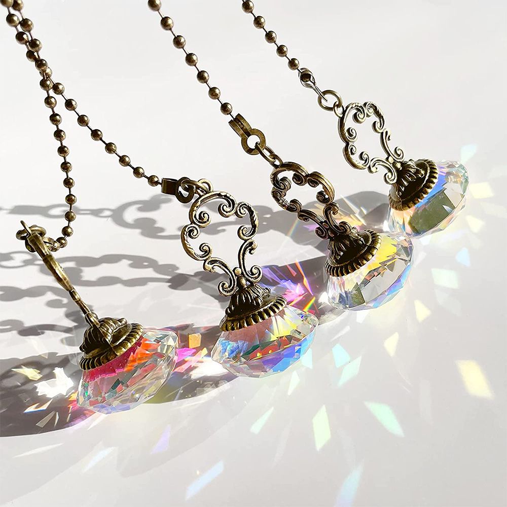 4 Pieces Artificial Crystal Ceiling Fan Pull Chains Pull Chain Extension with Connector for Light Ceiling Fan Desk Lamp