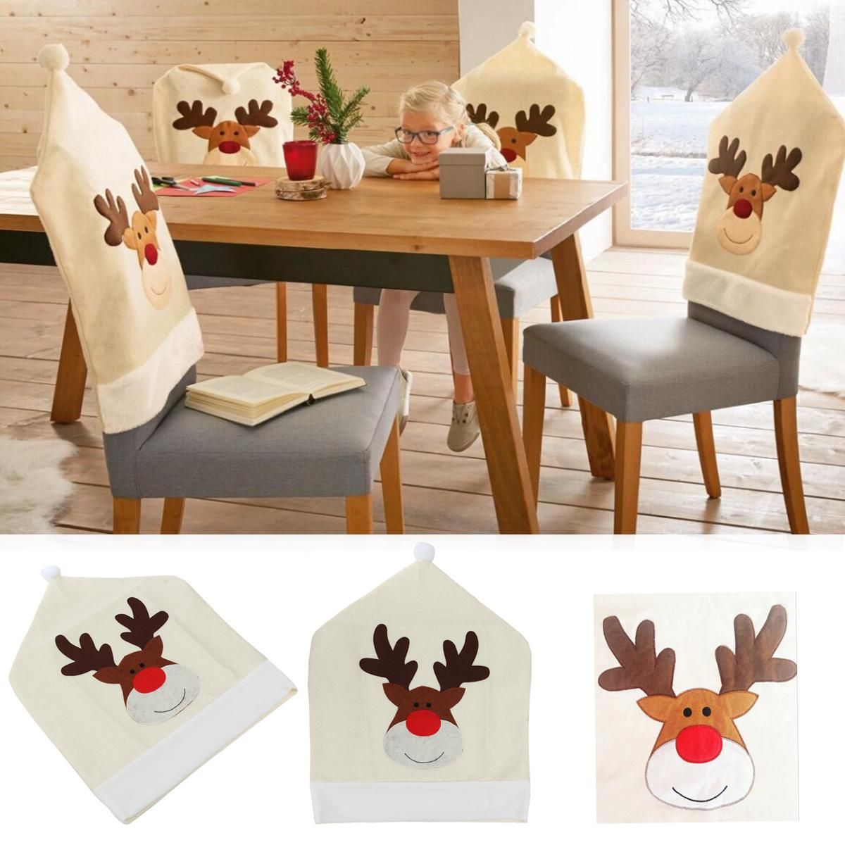 Christmas Santa Hat Chair Cover Ornaments Holiday Party Home Decor Xmas