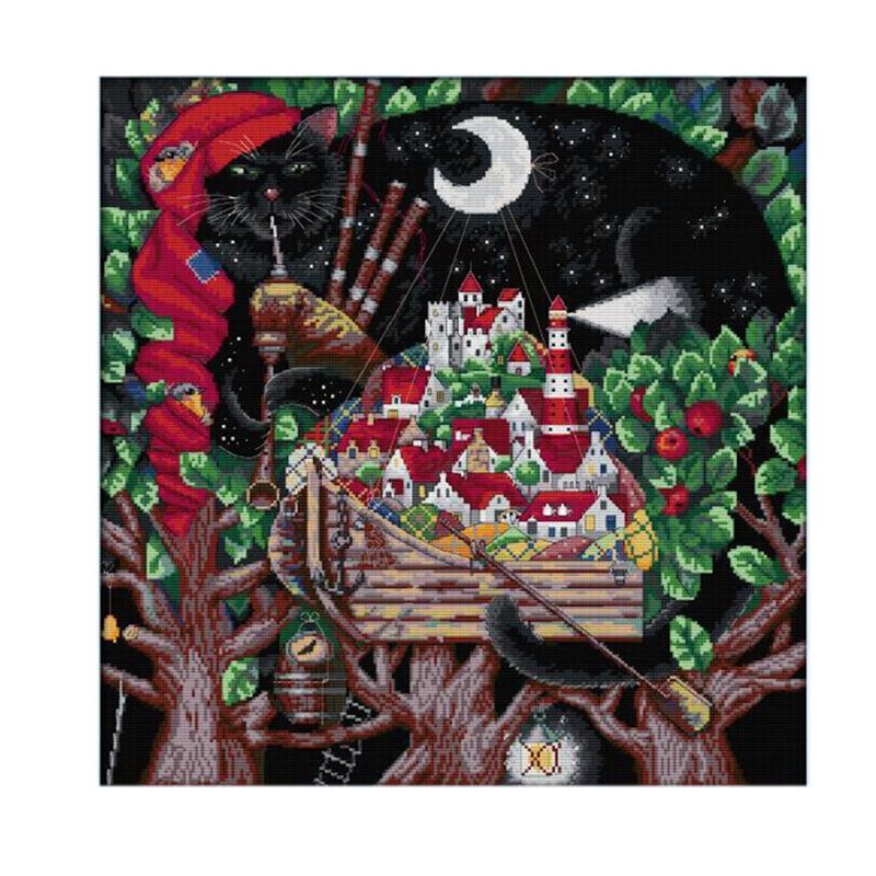 JAERBEE Cross Stitch Stamped Kits 14CT Printed Embroidery Cloth Needlepoint Kits Easy Patterns for Flute in the Night