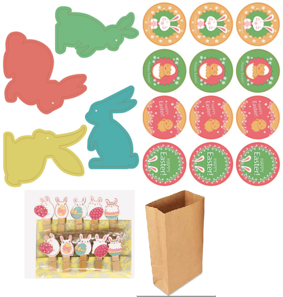 Yfashion 12pcs Diy Kraft Paper ift  Bags Easter Basket With Rabbit Pattern Stickers color:as show