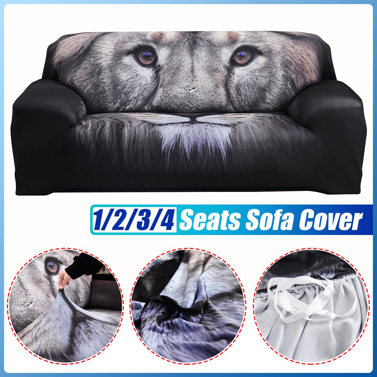 1/2/3/4 Seats Elastic Stretch Sofa Armchair Cover Lion Pattern Slipcover Protect - 45x45cm Cushion cover