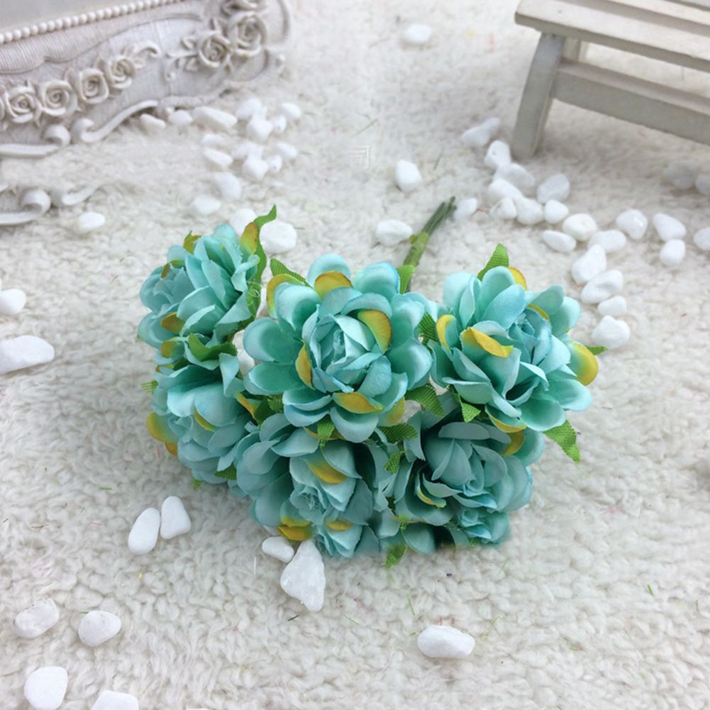 6Pcs Artificial Silk Fake Flowers Floral Wedding Bouquet Party Home Decoration