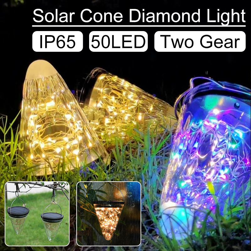 Outdoor LED Path Lamp Solar Power Night LightsTree Cone Shaped  Diamond Lamp Home Garden Fence Light Yard Lawn Decoration Diamond 50 LED with Smart Light Sensor