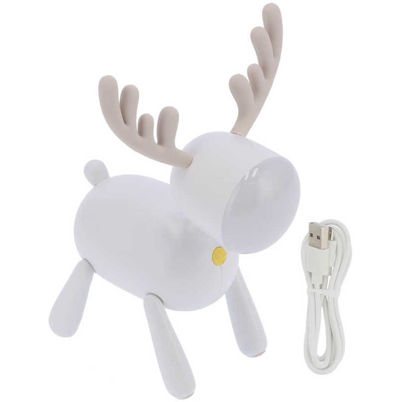Night Light Cartoon Elk Shape LED Eye Protection Timing Dual Source USB Charging for Student Baby Bedside