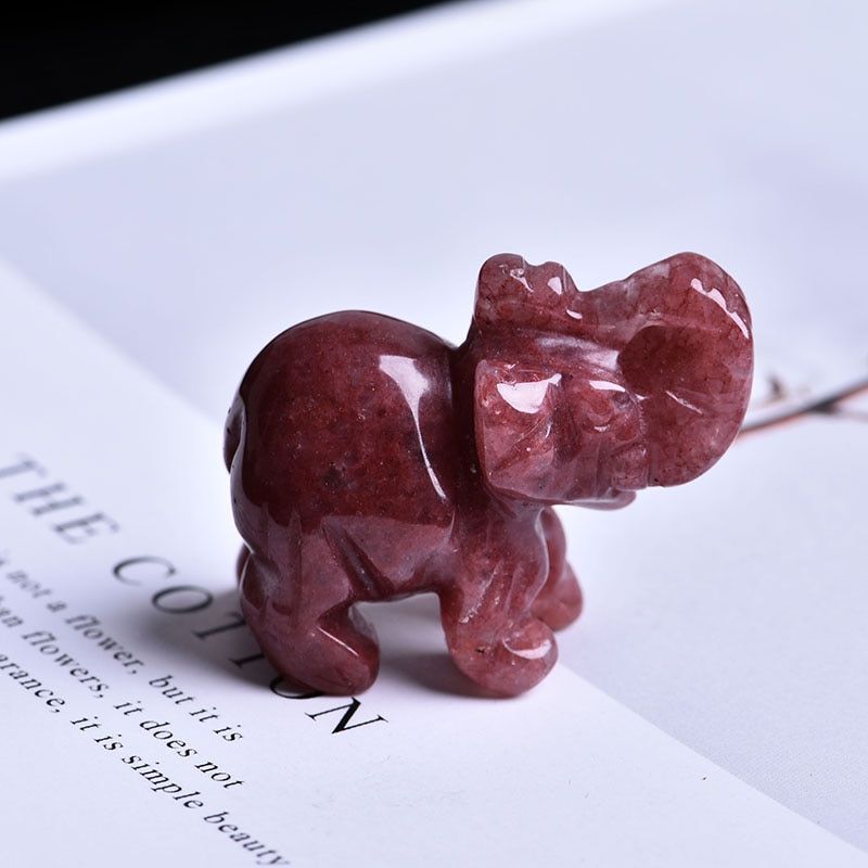 1PC Natural Rose Stone Obsidian Elephant Crystal Crafts Home Furnishings Lucky Items Aura Feng Shui Decoration