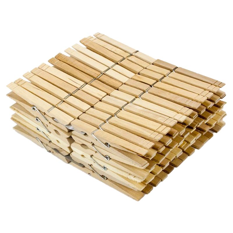 100 Pieces of Wooden Clothespins with Springs, Heavy-Duty Coils, Non-Slip Thread, Used to Dry Clothes, Chip Clip Crafts