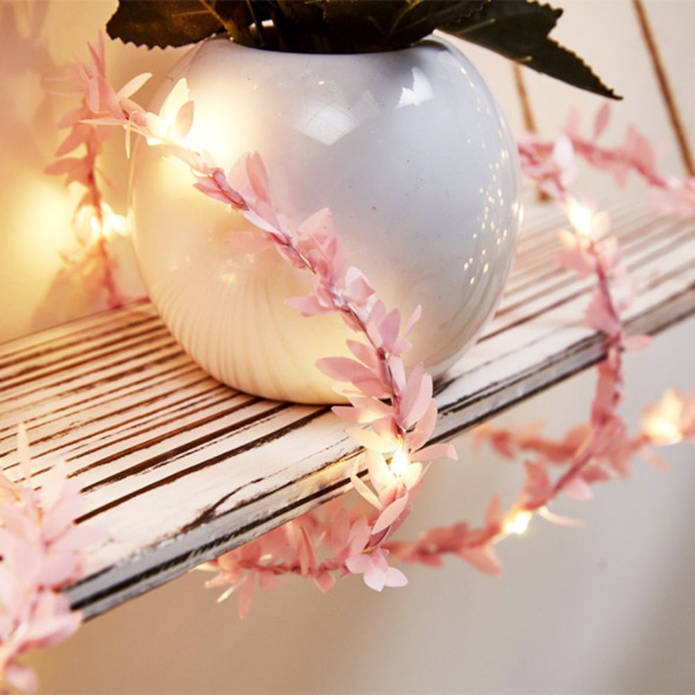 2M/3M/5M/10M String Light Green Leaf Garland Fairy Lights LED Flexible Copper Artificial Leaf Vine Lights for Christmas Wedding--Sliver--2M 20LEDS