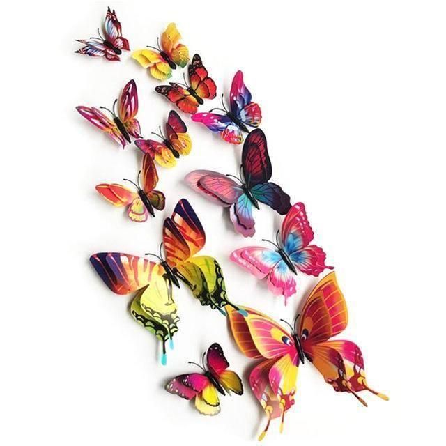12 Pcs 3D Double Wings Butterfly Wall Stickers