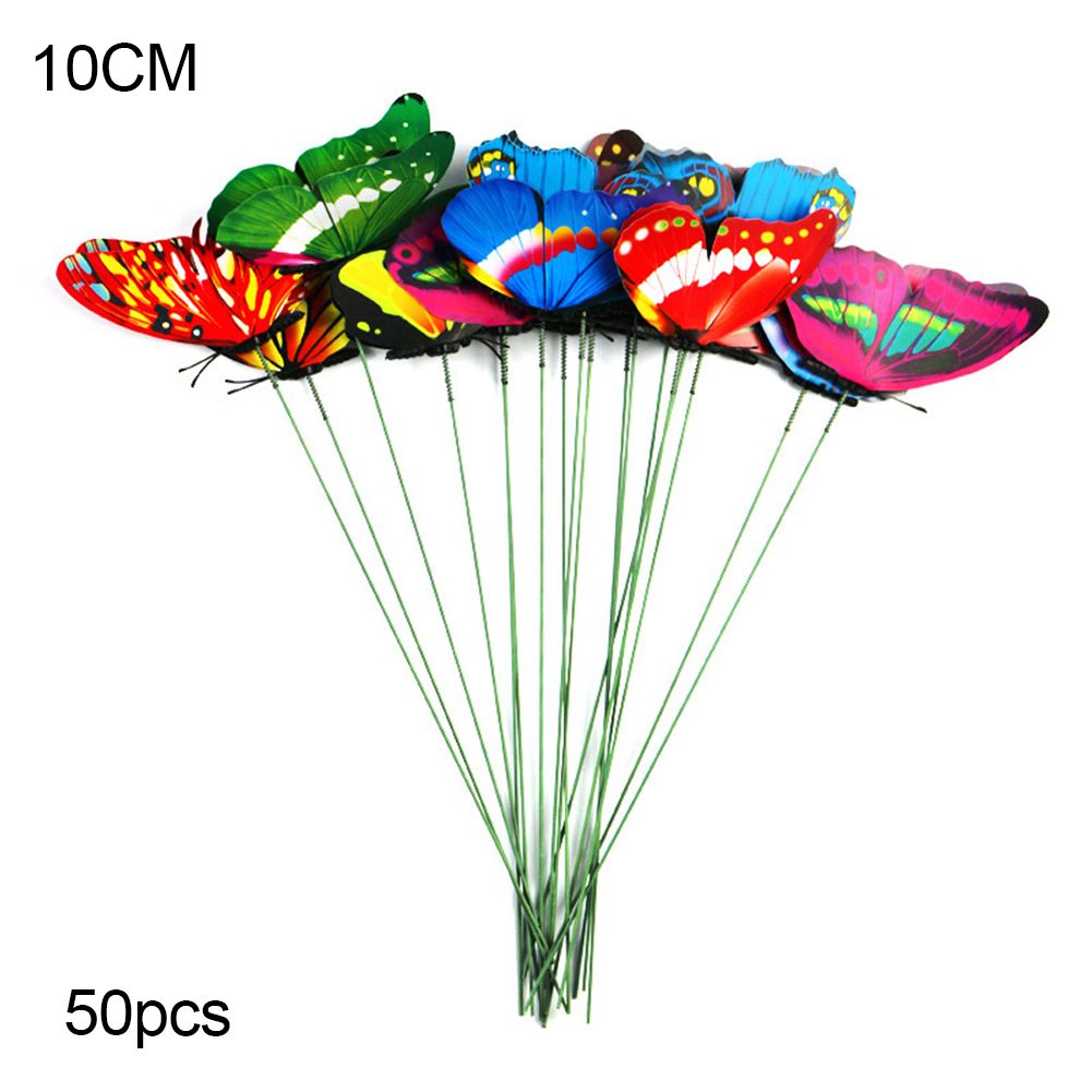50Pcs PVC Simulation Single Layer Butterfly Rods Garden Lawn Home Decoration(null)