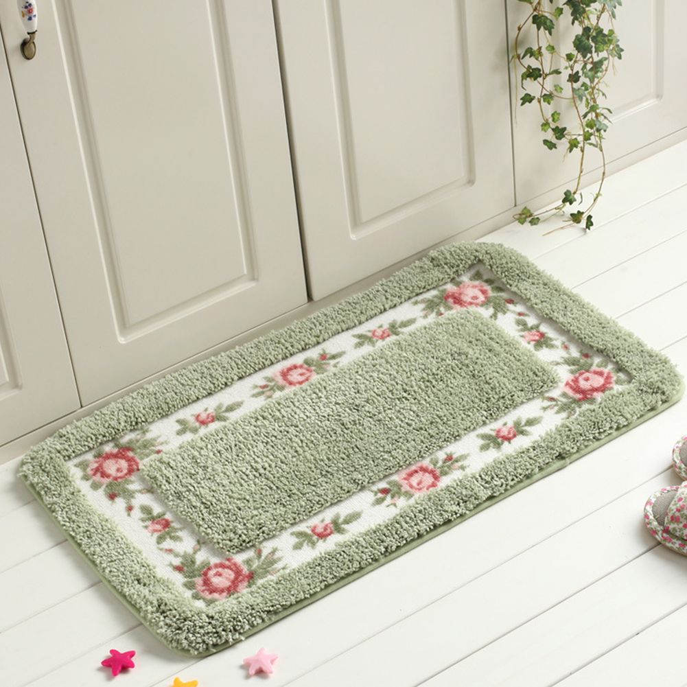 Yfashion Pastoral Style Rose Pattern Non Slip Water Absorption Rectangle Carpet Floor Mat