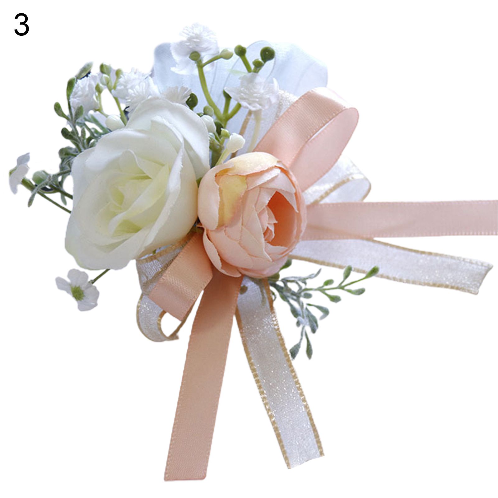 Hand Flower Soft-touching Elegant Fabric Artificial Rose Ribbon Boutonniere for Wedding