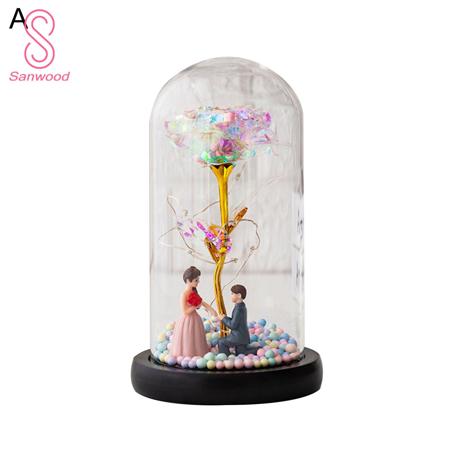 Glass Cover Gold Foil Rose Flower Transparent Night Light Home Holiday Decor