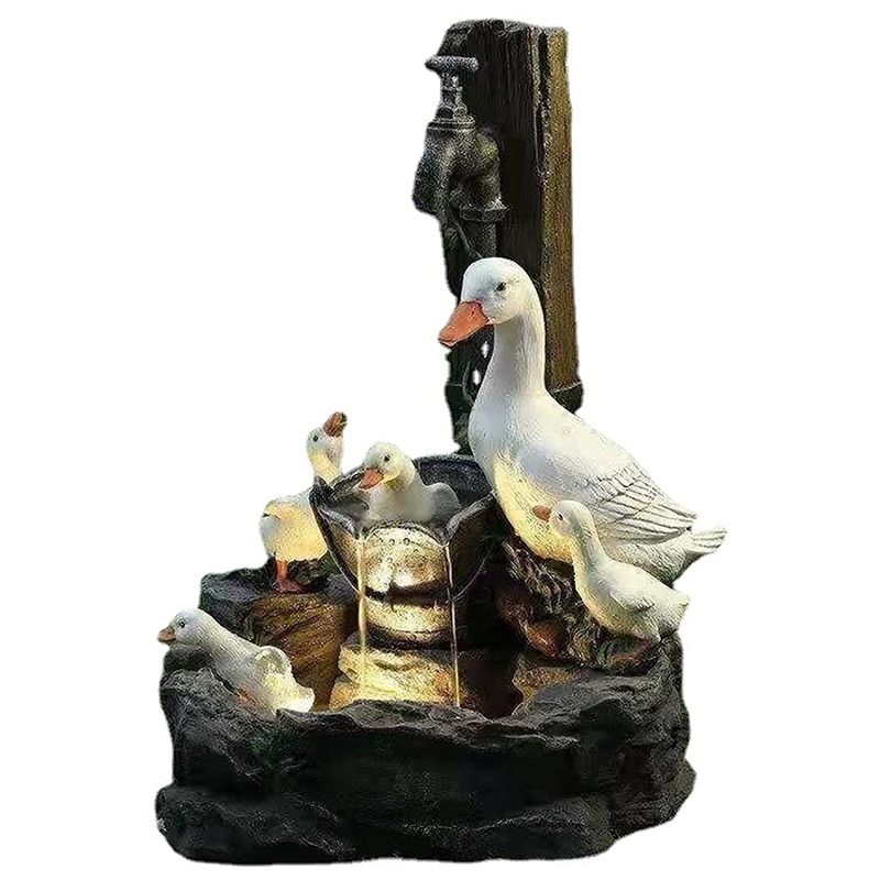 Resin Duck Family Patio Fountain Garden Decoration, Animal Garden Resin Statue for Outdoor Landscape Garden Design,A