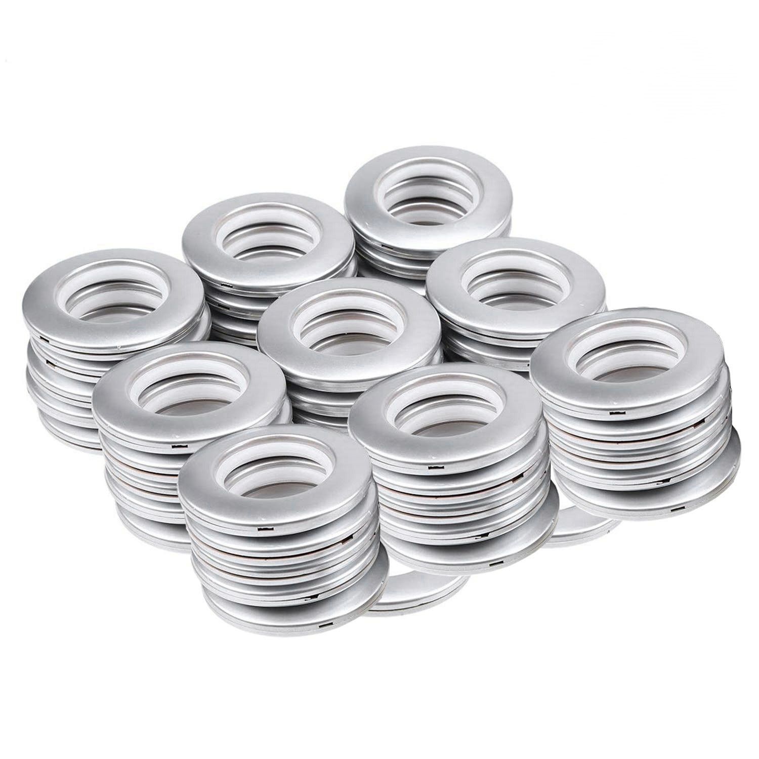 50 Pack Curtain Grommet, Inner Diameter 43mm Curtain Eyelet Rings Nanoscale Low Noise Roman Ring (Silver)