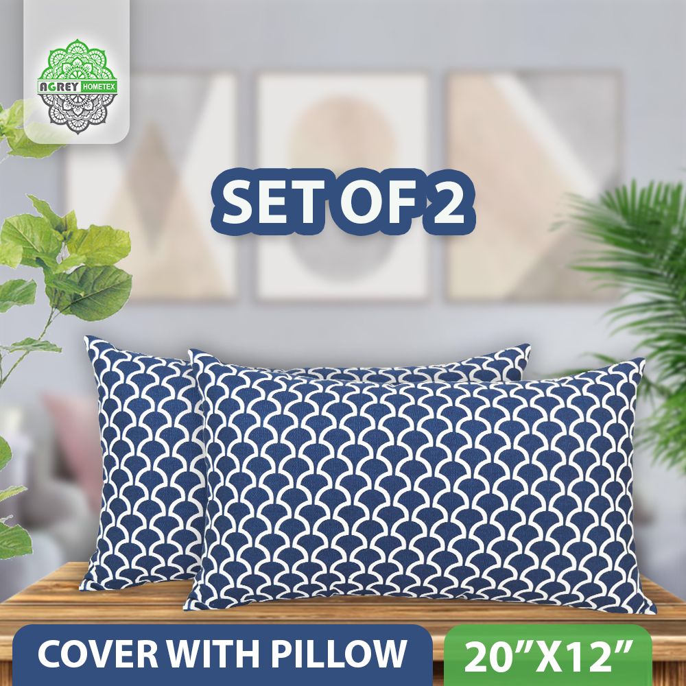 Cotton Cover With Cushion_Navy Blue_(20"x12")_Set of 2