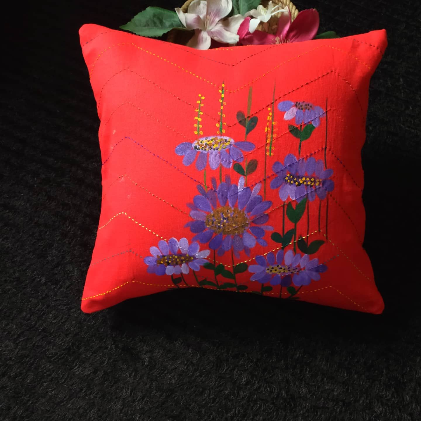 16''&18'' Decorative  Handmade Stitched Katha and Khadi  Fabric Painted Cushion Cover designed by BOHO