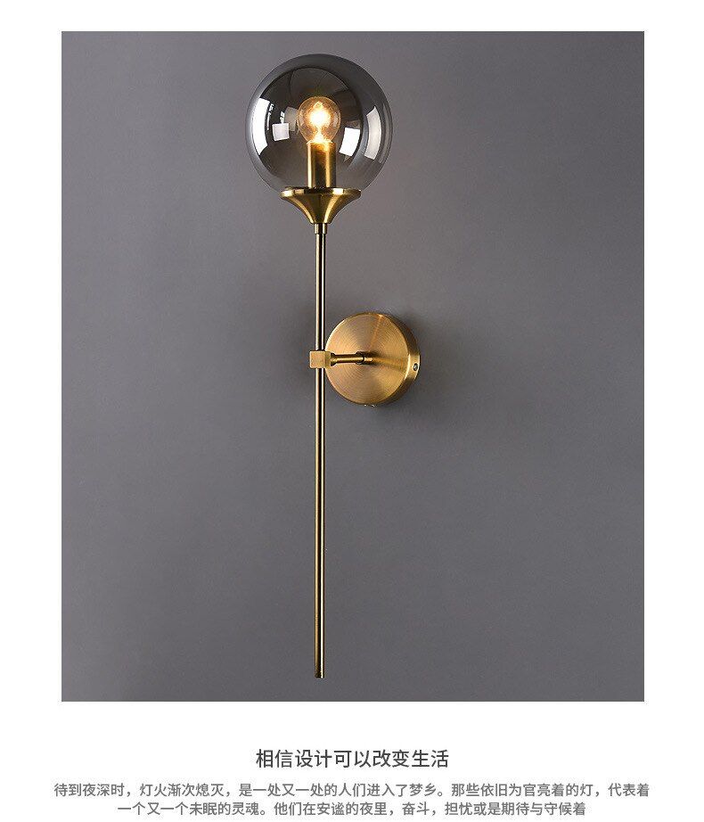 Modern Led Glass Ball Wall Lamp Fixture Nordic en Bedside Living Room Hallway Home Decoration Sconce Lighting Metal Lights