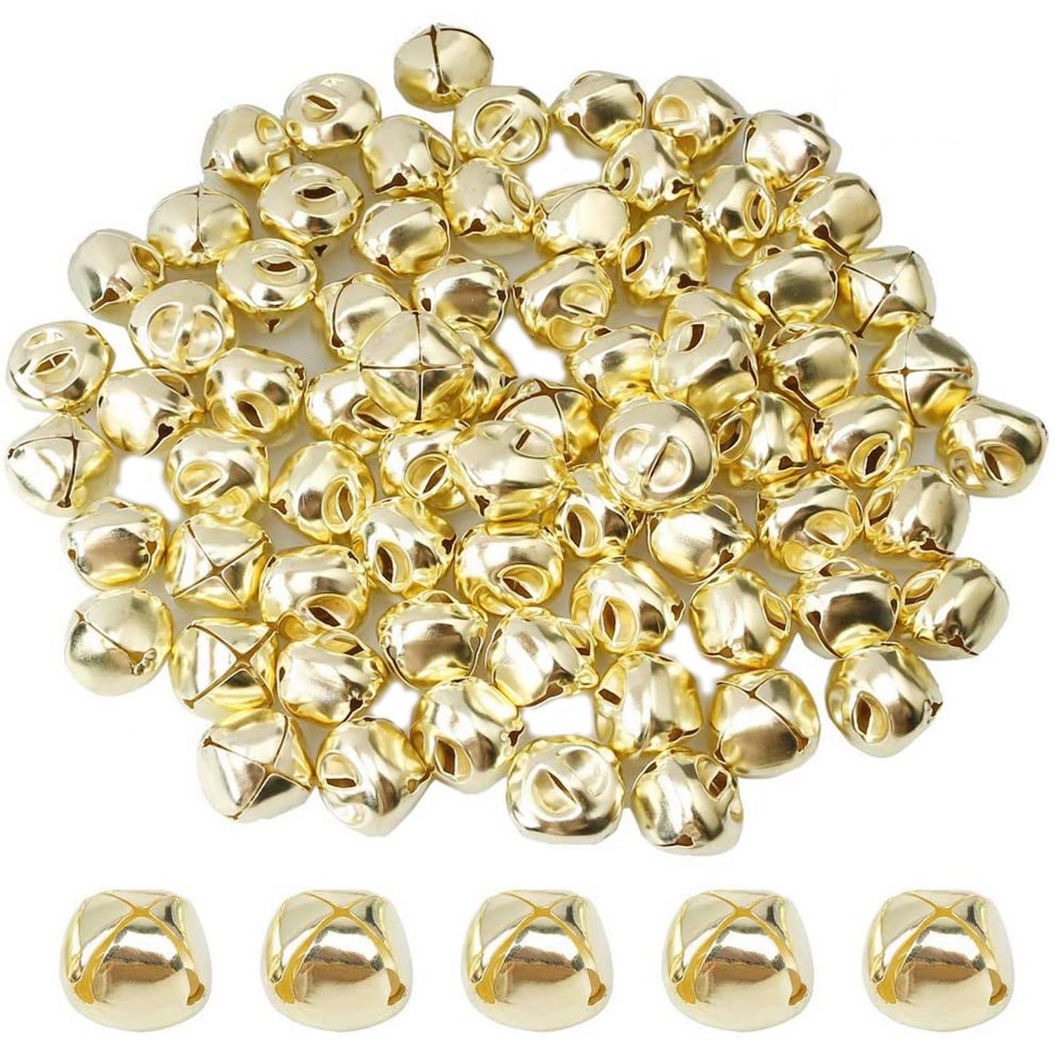 Harmony 100 Pieces Jingle Bells, 15mm Metal Jingle Bells Mini Craft Bells Beads for DIY Gold