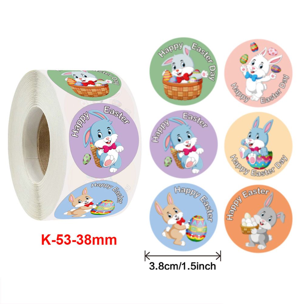 Yfashion 500Pcs Happy Easter Stickers Rabbit Egg Self Adhesive Sticker Label for Easter Party Kids ifts Bag Box Decor ags color:k-53-38mmm size:38mm / 1.5inch