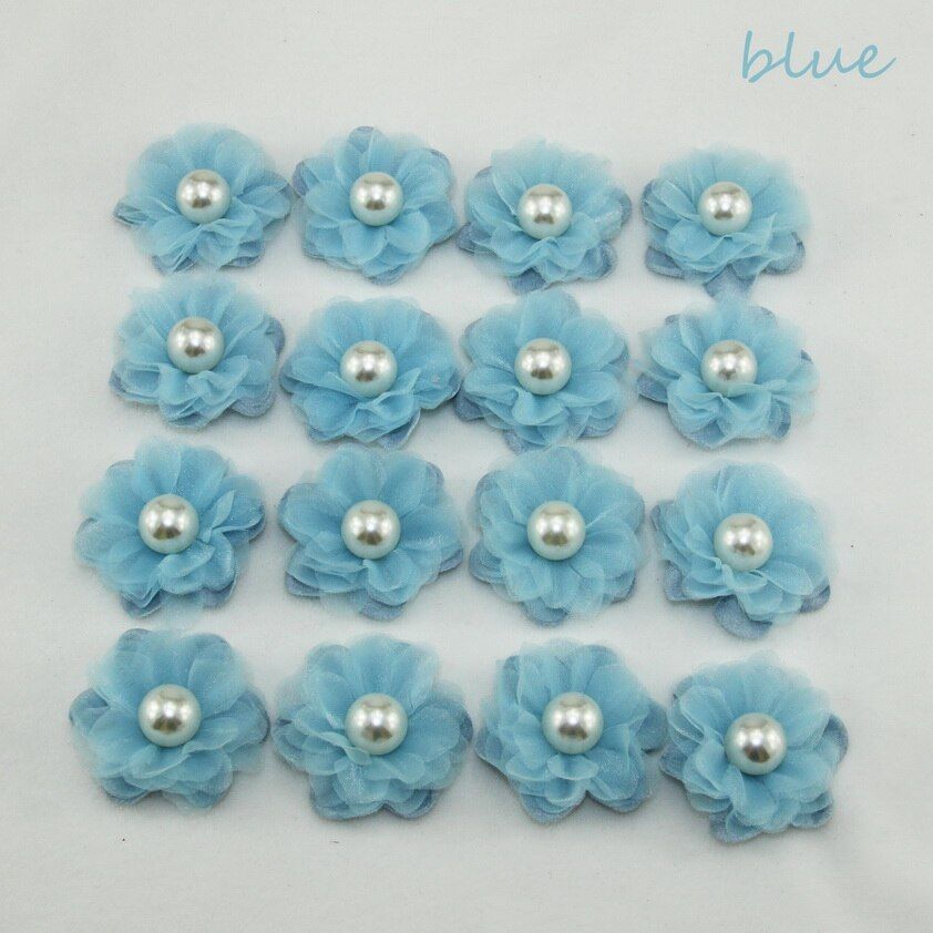 24pcs/bag artificial flower 4cm chiffon hair flower DIY supplies bride wedding bouquet decoration household pearl flower