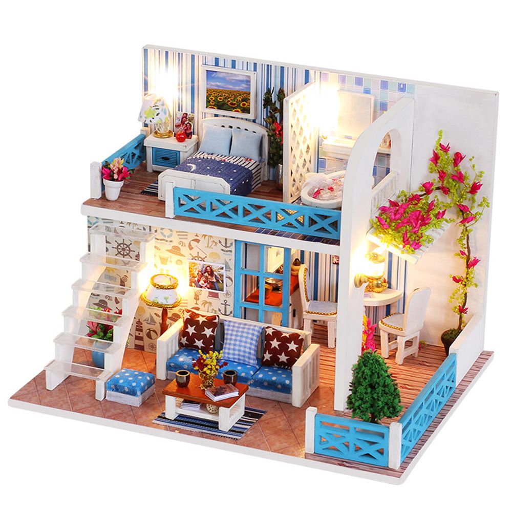 Dollhouse Miniature with Furniture DIY Dollhouse Kit with LED Light Dust Proof Best Birthday Gifts for Women and Girls