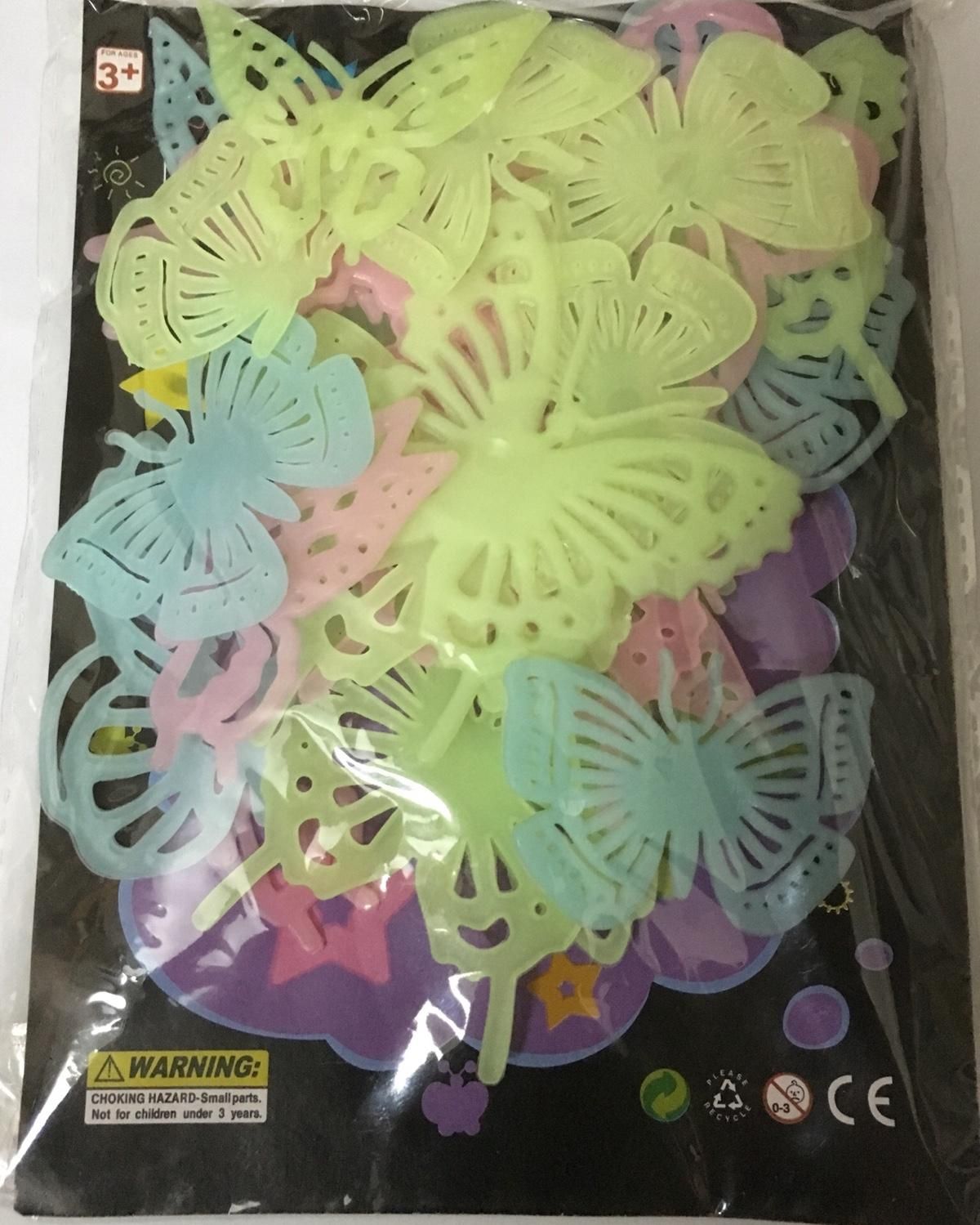 Fluorescent Night Glow Multicolor Butterfly With Glue - 15 pcs pack