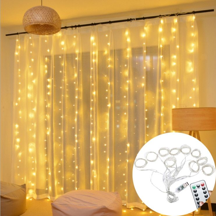 3M LED Curtain String Lights Led Decoration Light Fairy Garland Remote Control For New Year Christmas Outdoor Wedding Home decor--White--3x2m