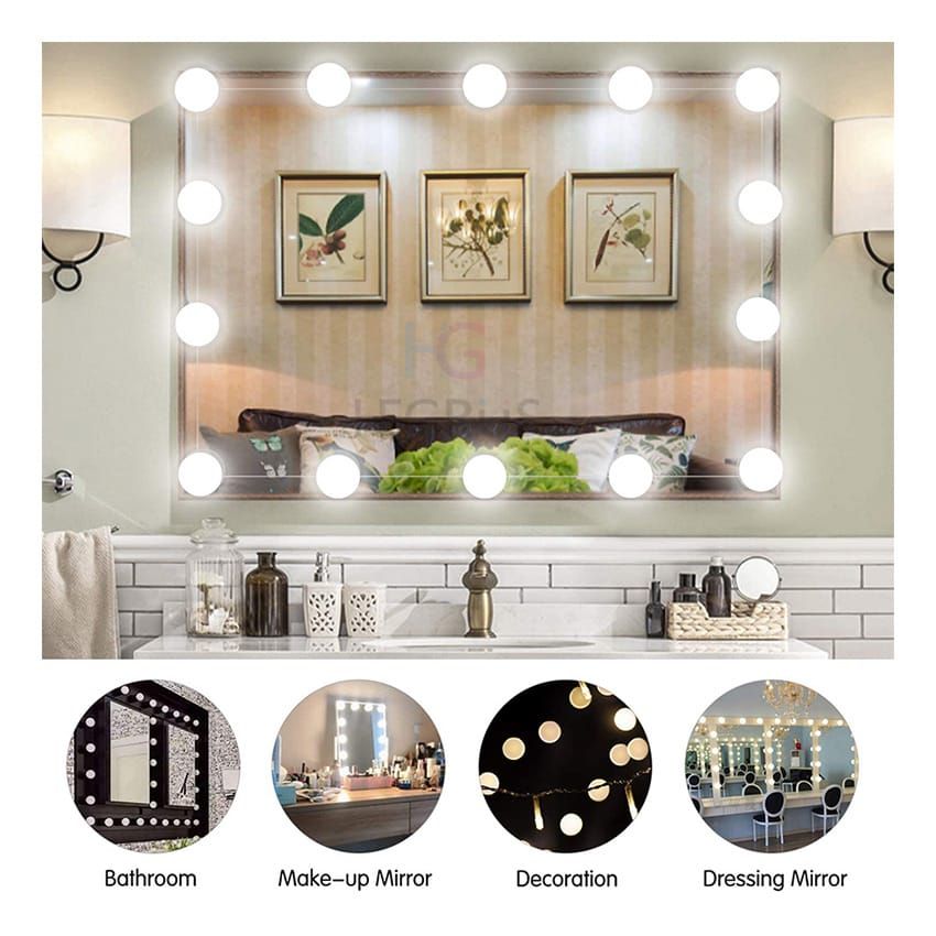 10PCS Mirror Light 10 Bulbs Hollywood Style LED Vanity Mirror Lights Dimmable Light Bulbs Adjustable Warm Cold Tones with USB Plug for Makeup Dressing Looking Glass