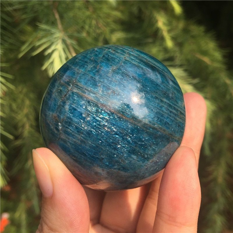 Natural blue apatite stone sphere crystal Quartz Mineral reiki healing ball home decoration gift 55mm